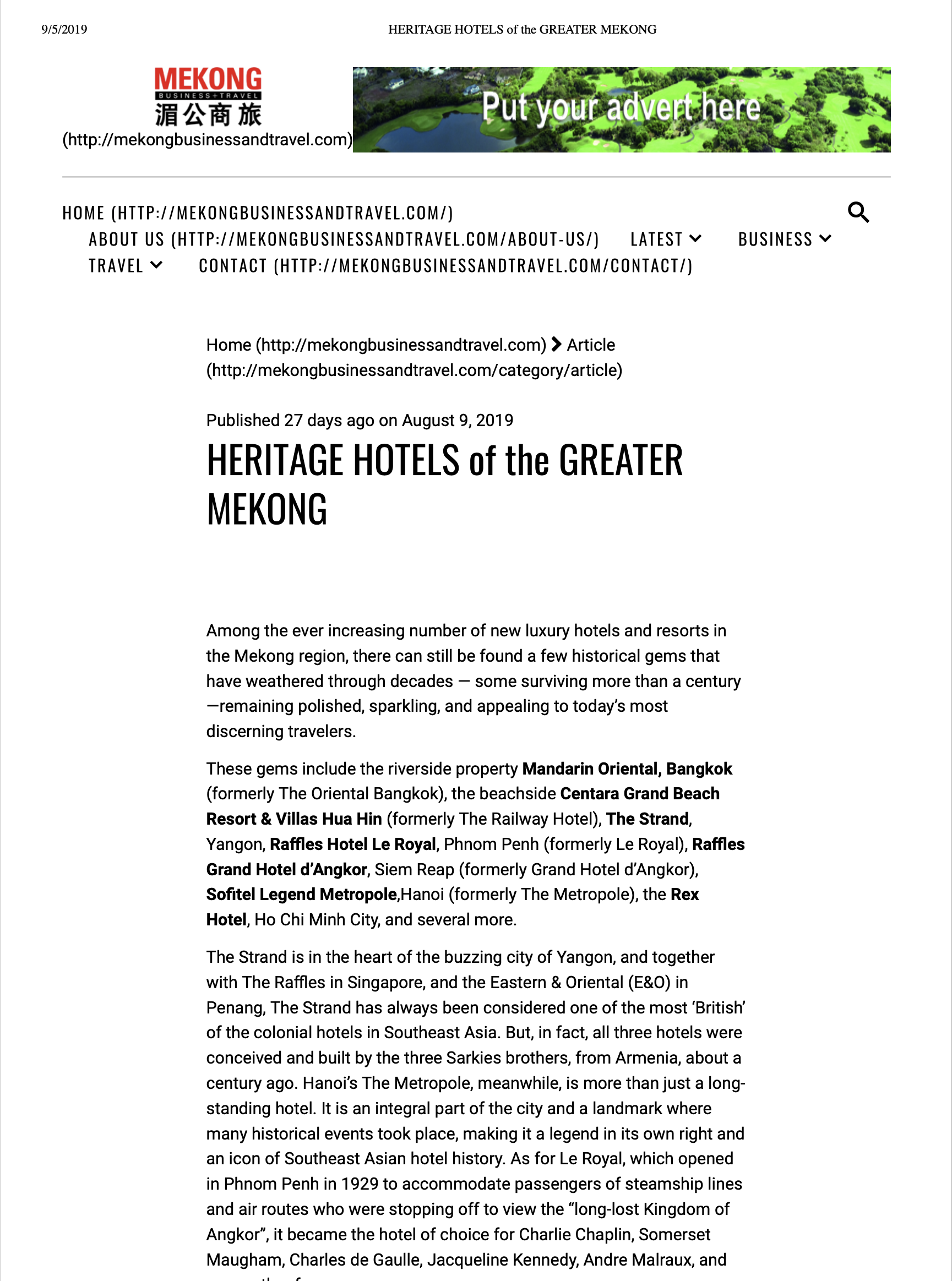 HERITAGE HOTELS of the GREATER MEKONG
